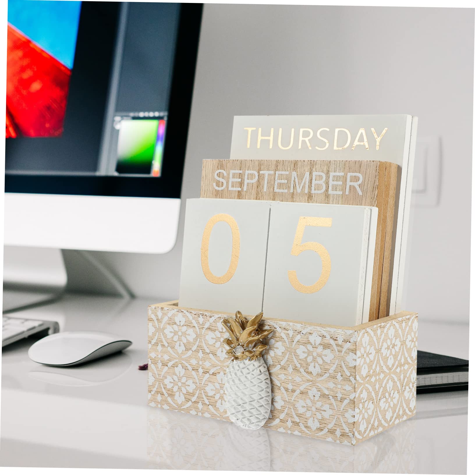 TEHAUX 2pezzi Calendario Da Tavolo Legno Rimovibile Decorazione Per Ufficio e Casa Design Artistico Per Scrivania Adatto Per Scuole e Hotel