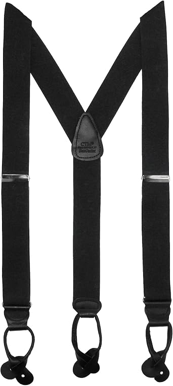 CTM Men's Elastic Button End Dress Suspenders with Silver Hardware