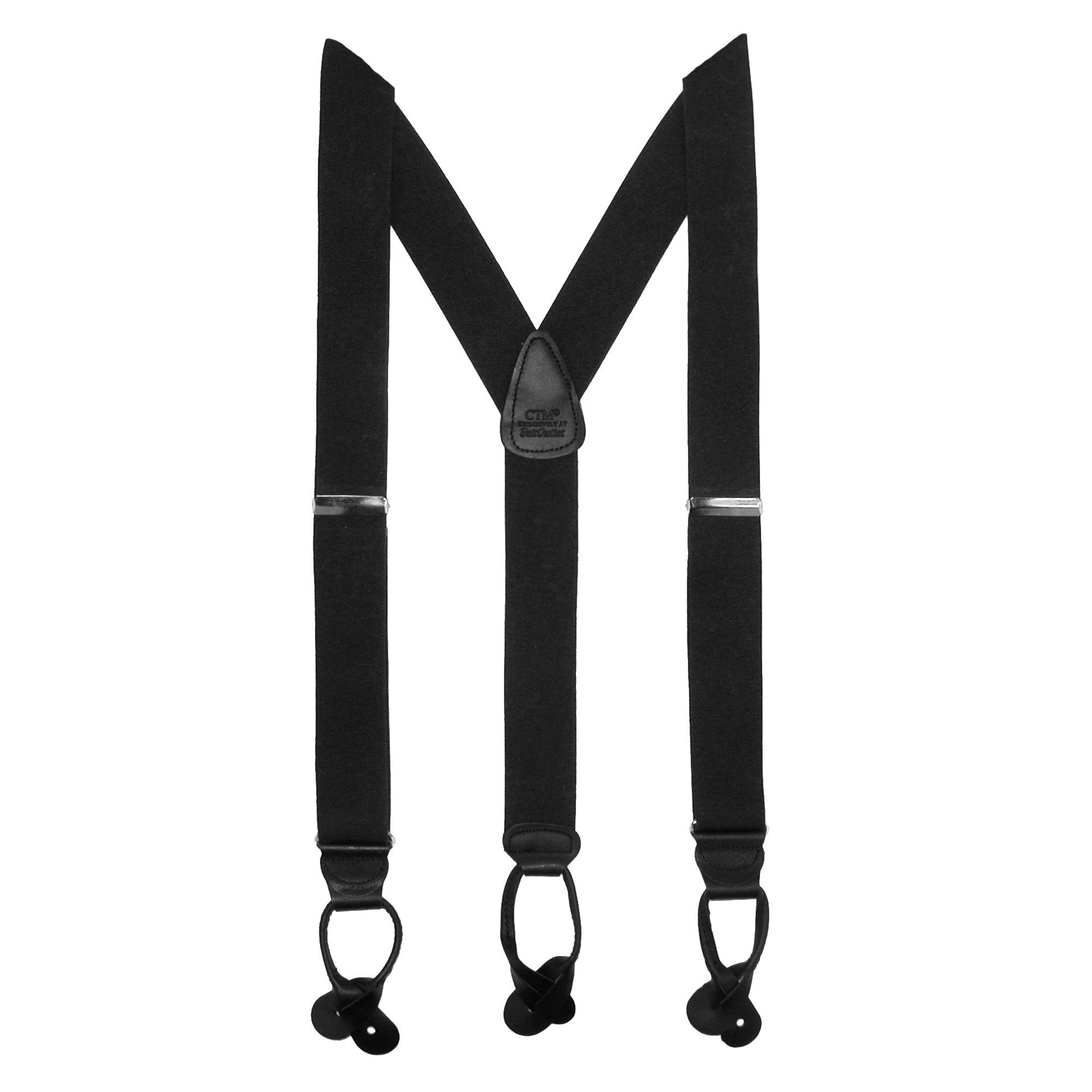 CTM Men's Elastic Button End Dress Braces with Silver Hardware, Black