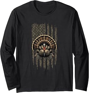 Hunting Enthusiasts Turkey Hunting USA Flag Tree Camouflage Long Sleeve T-Shirt