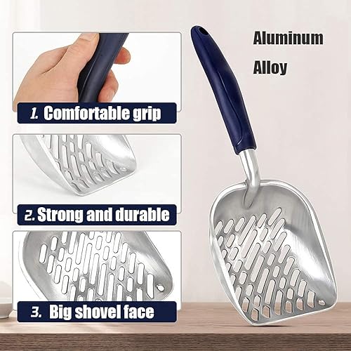 Miniatura 6 de Paquete de 2 cucharas de arena para gatos con mango largo, pala profunda sólida, pala elevadora de excrementos de gatitos con agujero, caja de arena