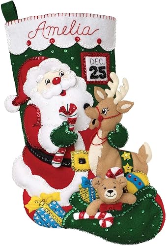 Bucilla 89330E - Kit de fabricación de calcetines de 18 pulgadas, Papá Noel y amigos, perfecto para manualidades y manualidades, 89330E