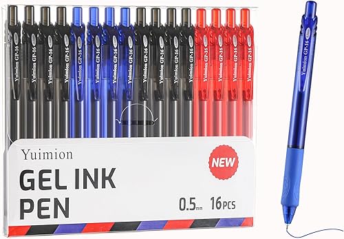 16 bolígrafos retráctiles de gel de punta fina (0.020 in) para escritura suave (tinta negra, roja y azul) para mujeres y hombres, diario,