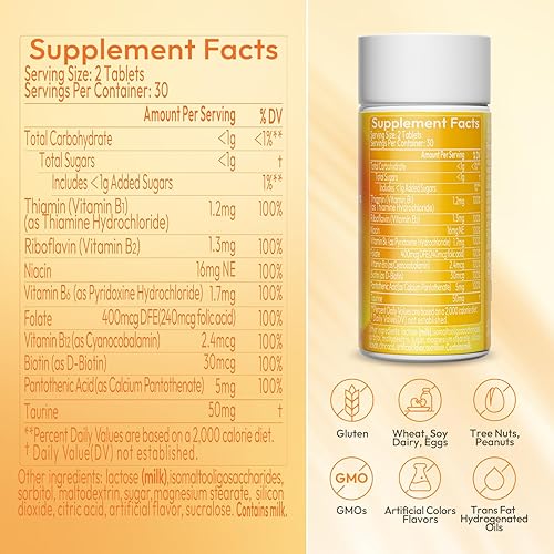 Miniatura 4 de Complejo de vitamina B con taurina B1, B2, B3, B5, B6, B7, B9, B12 taurina - Apoyo inmunológico, metabolismo energético y sistema nervioso -