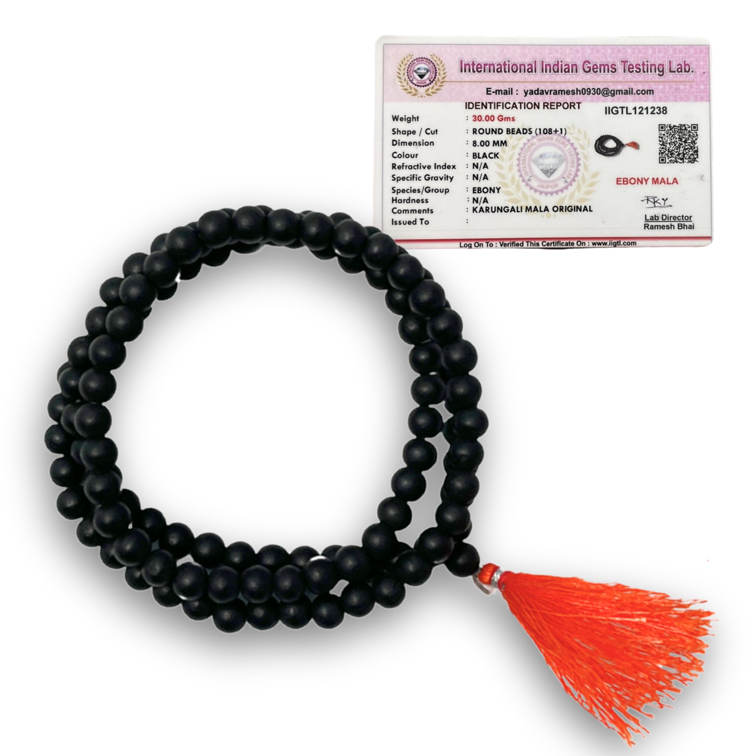 GAJAASTRM Karungali Malai Original 108 Beads | Divine Hindu Karungali Mala Original | 8mm Unpolished Karungali Malai with Lab Certificate for Spiritual Use