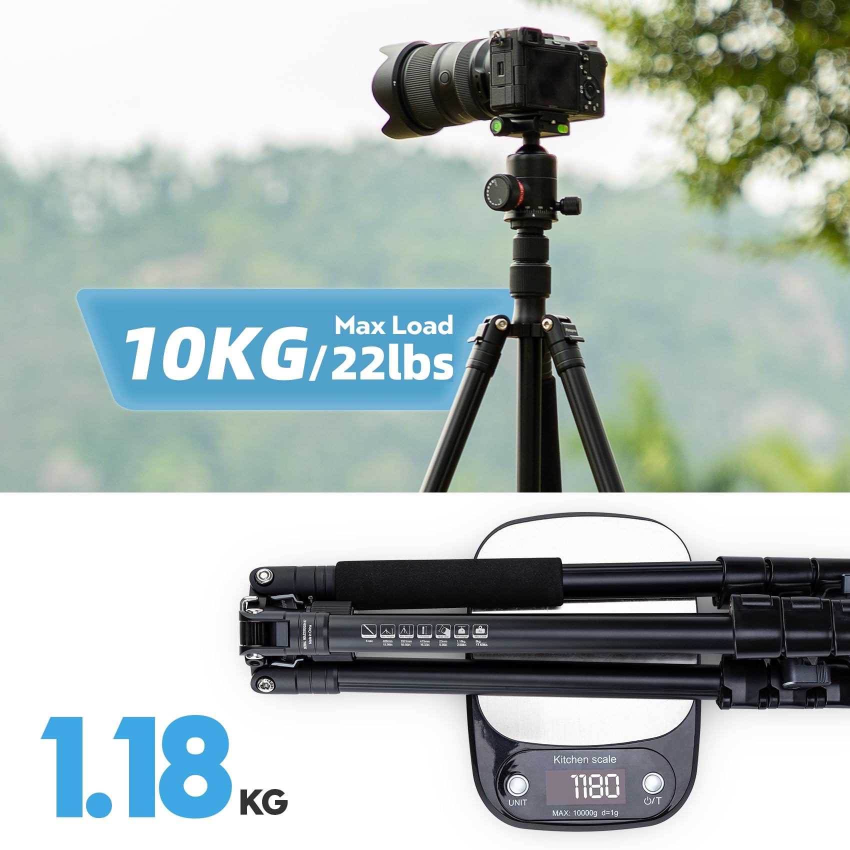 Fotopro Statyw do aparatu 165 cm, aluminiowy statyw podróżny 2 w 1 i noga 360°, zdejmowany statyw jednonożny do lustrzanek cyfrowych, maksymalne obciążenie 8 kg / 17,63 lbs
