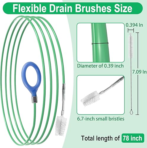 Miniatura 2 de Herramienta de limpieza de drenaje de techo corredizo automático, cepillo de limpieza de tubo flexible de 78 pulgadas, cepillo de drenaje flexible,
