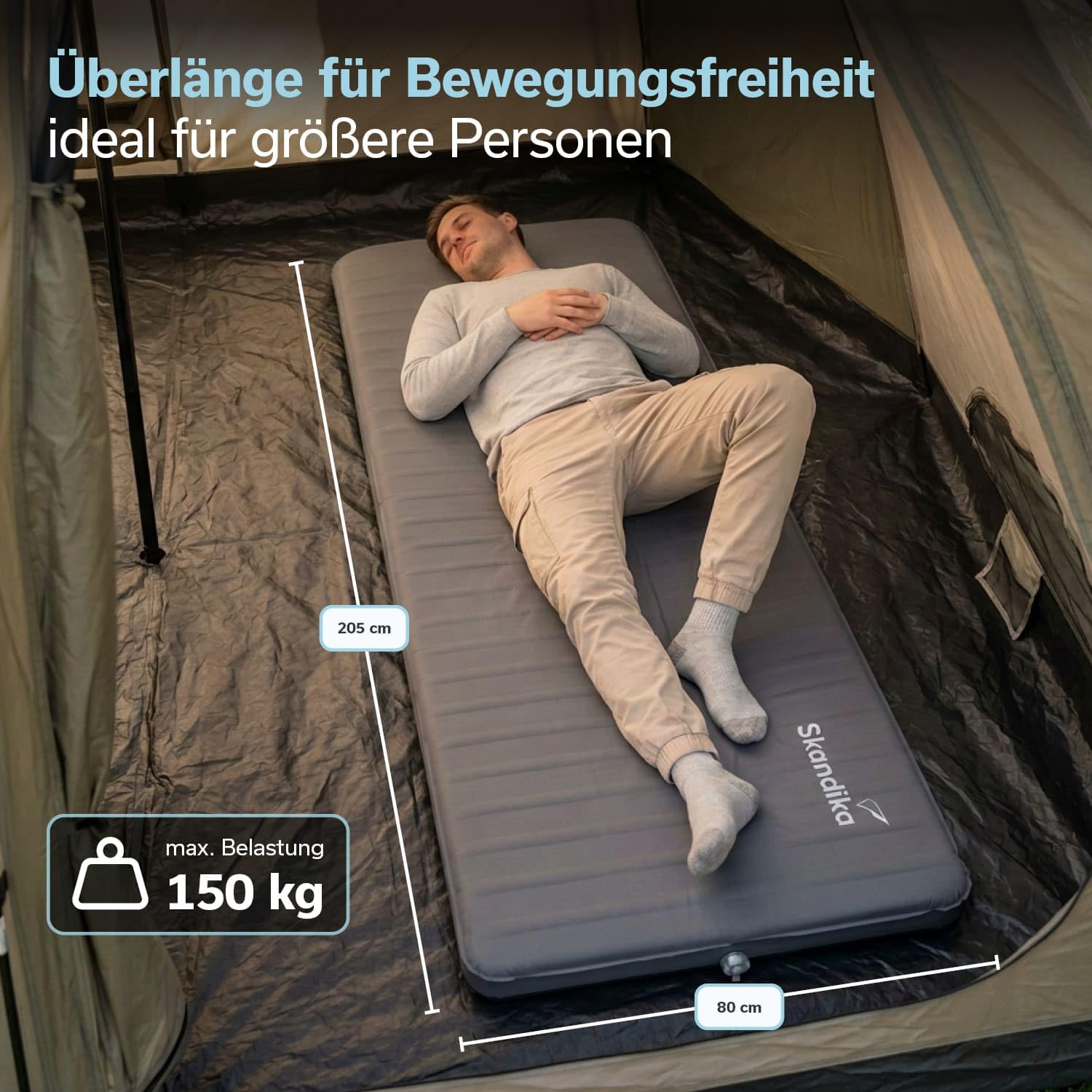 Skandika Karimata Easy 3D Premium Compact | materac dmuchany dla 1 osoby, samopompująca, z workiem z pompką, wodoodporna, powierzchnia Softtouch, obciążenie do 150 kg, do aktywności na świeżym