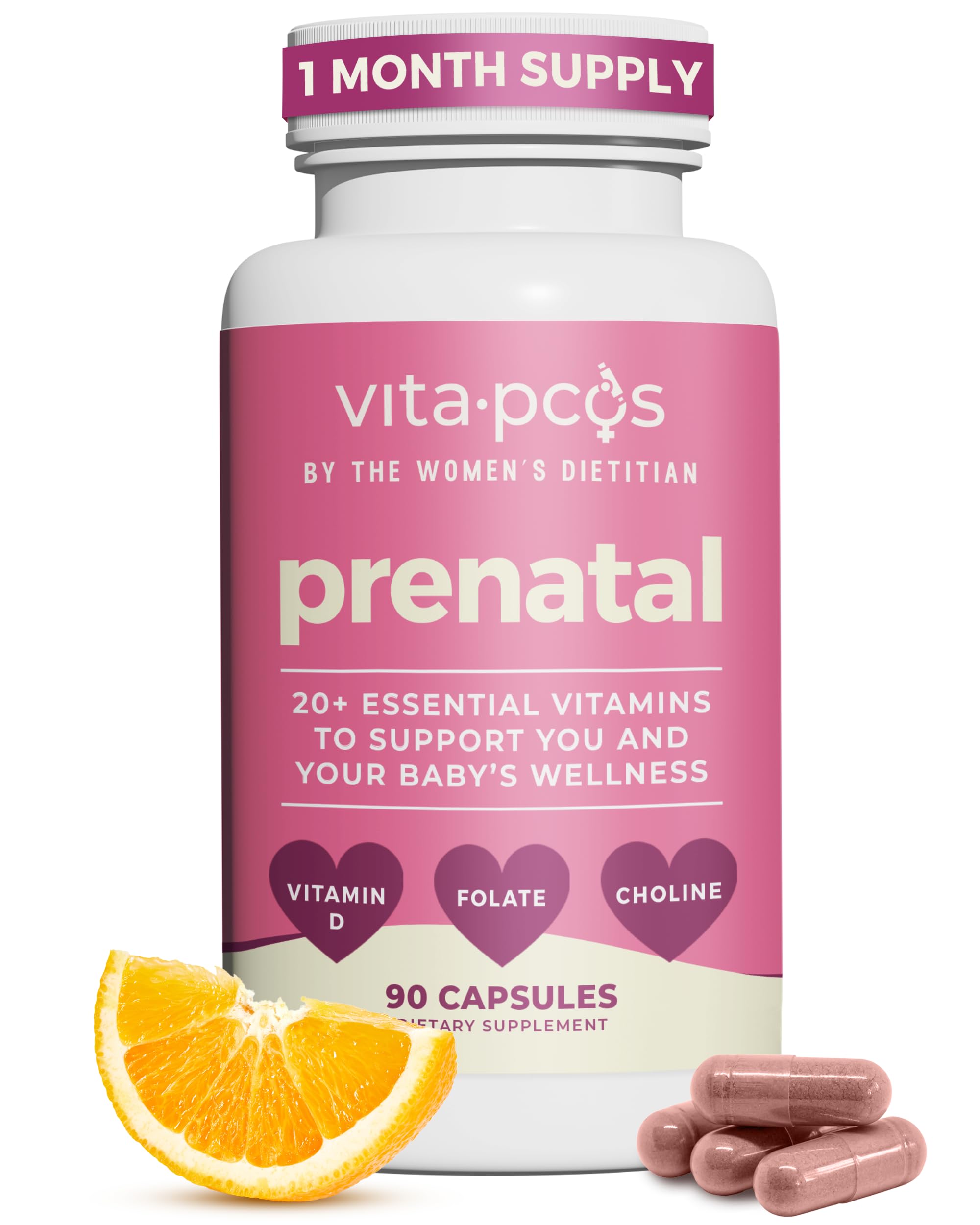VITA-PCOS multivitamínico pré-natal com colina, metilfolato, vitaminas D e iodo, 60 cápsulas