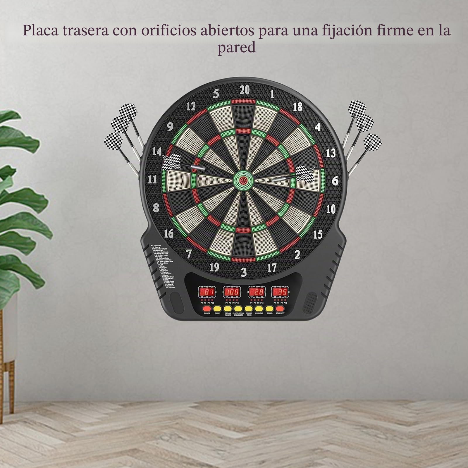 Diana Electrónica de Dardos con Punta de Plástico, 2 Modos de Alimentación, 27 Juegos y Puntuación Automática, Set Completo con 8 Dardos y Repuestos para Hogar, Oficina y Reuniones