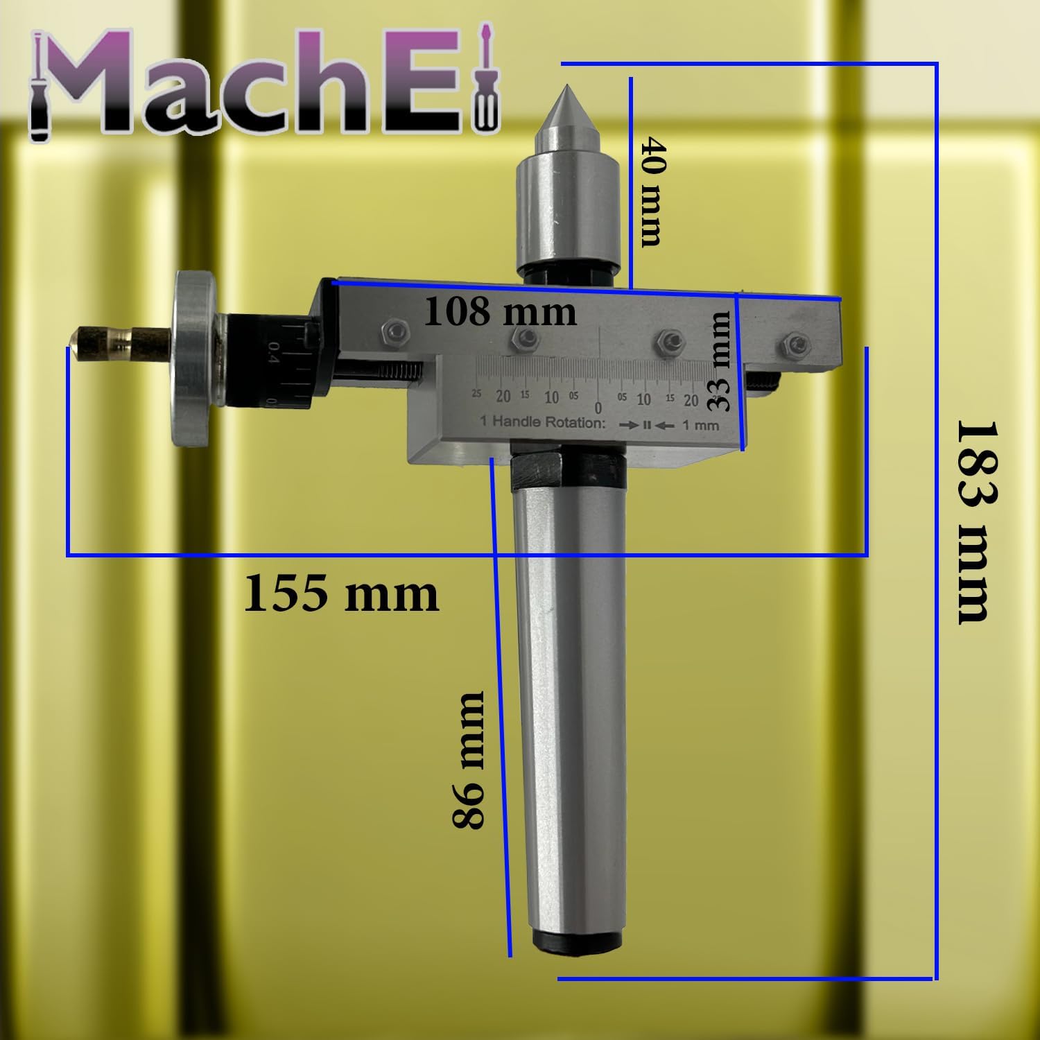 MachEl Advanced Taper Turning Attachment with Revolving Live Center for Lathe Machines - Metric (Morse Taper 3MT)