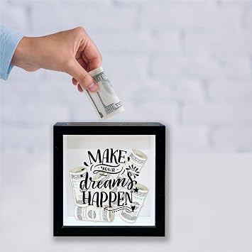 Adventure Fund Shadow Box Frame, Travel Fund Money Box with Slot, Make Your Dream Happen Themed Adventure Memory Box, Inspirational Keepsake Box Gifts for Women, Decorative Wooden Money Savings -08