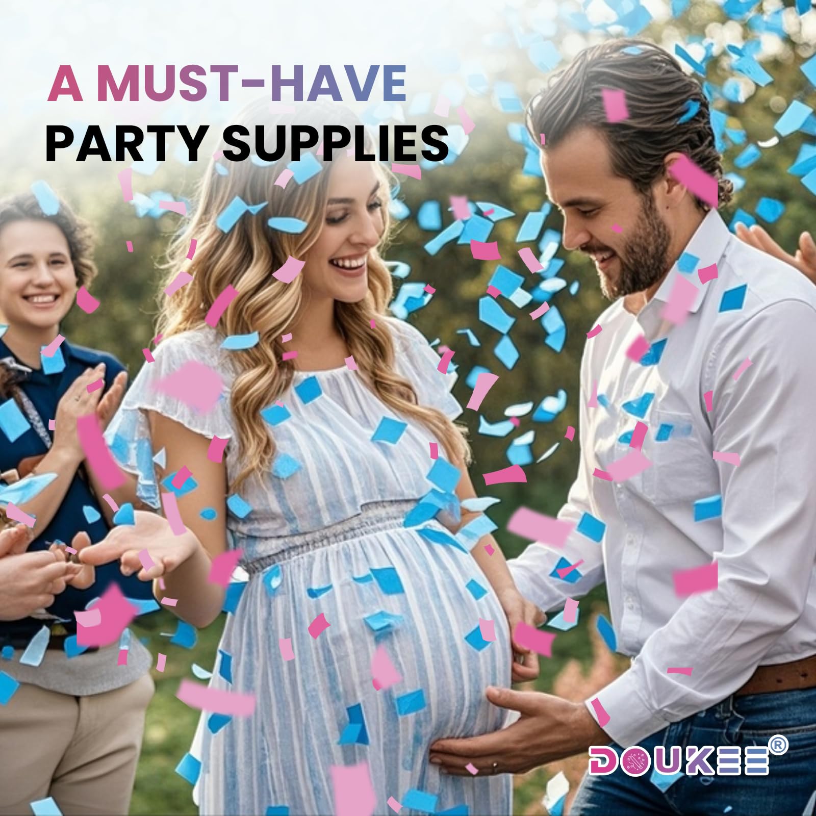 Gender Reveal Konfetti-Popper, rosa blau, biologisch abbaubare Kanone, 2 Stück | More Papier-Konfetti, 7,6 m platzend, lebendige Farben, Babyparty-Kanone für Jungen oder Mädchen, Partyzubehör