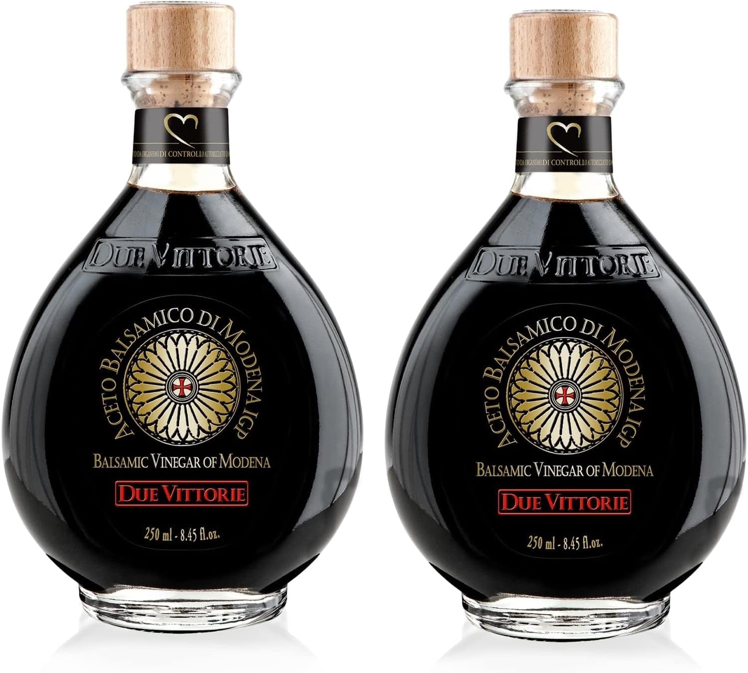 Due Vittorie Oro Gold, Barrel Aged Balsamic Vinegar of Modena IGP with Built in Pourer, All-Natural, Extra Dense Premium Vinegar Aceto Balsamico di Modena IGP Italy - 8.45fl oz / 250ml - Pack of 2