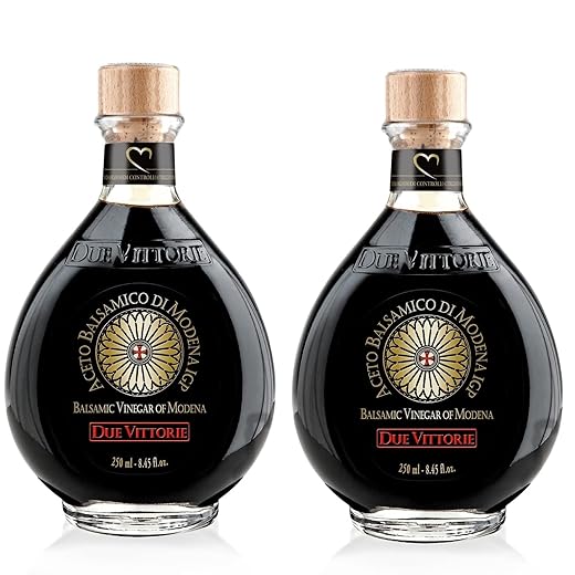 Due Vittorie Oro Gold, Barrel Aged Balsamic Vinegar of Modena IGP with Built in Pourer, All-Natural, Extra Dense Premium Vinegar Aceto Balsamico di Modena IGP Italy - 8.45fl oz / 250ml - Pack of 2