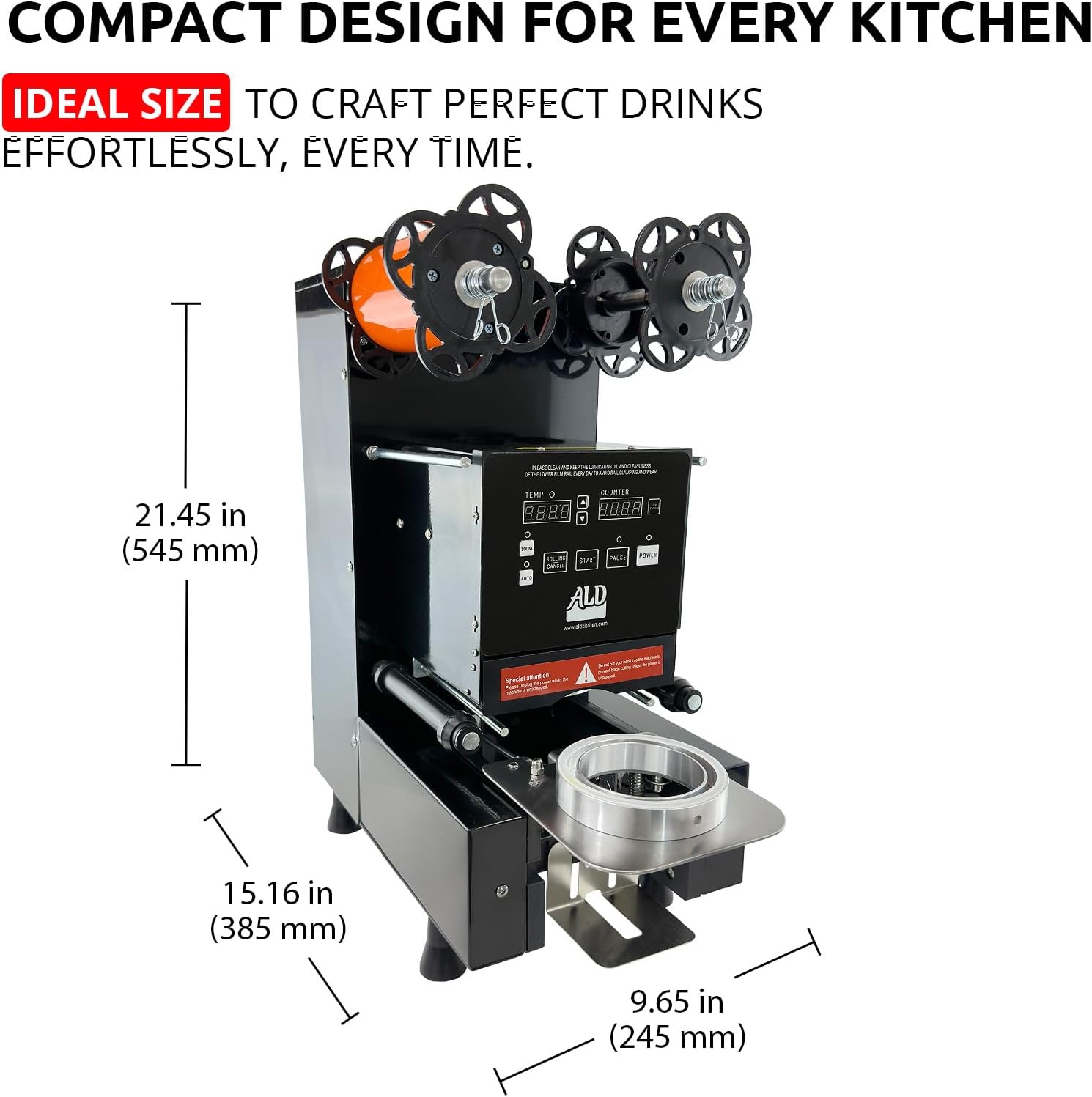 ALDKitchen Fully Automatic Boba Cup Sealing Machine | Commercial Grade | Up to 650 Cups per Hour | Fits 90-95 mm Diameter Cups | 110V (Fully Automatic)