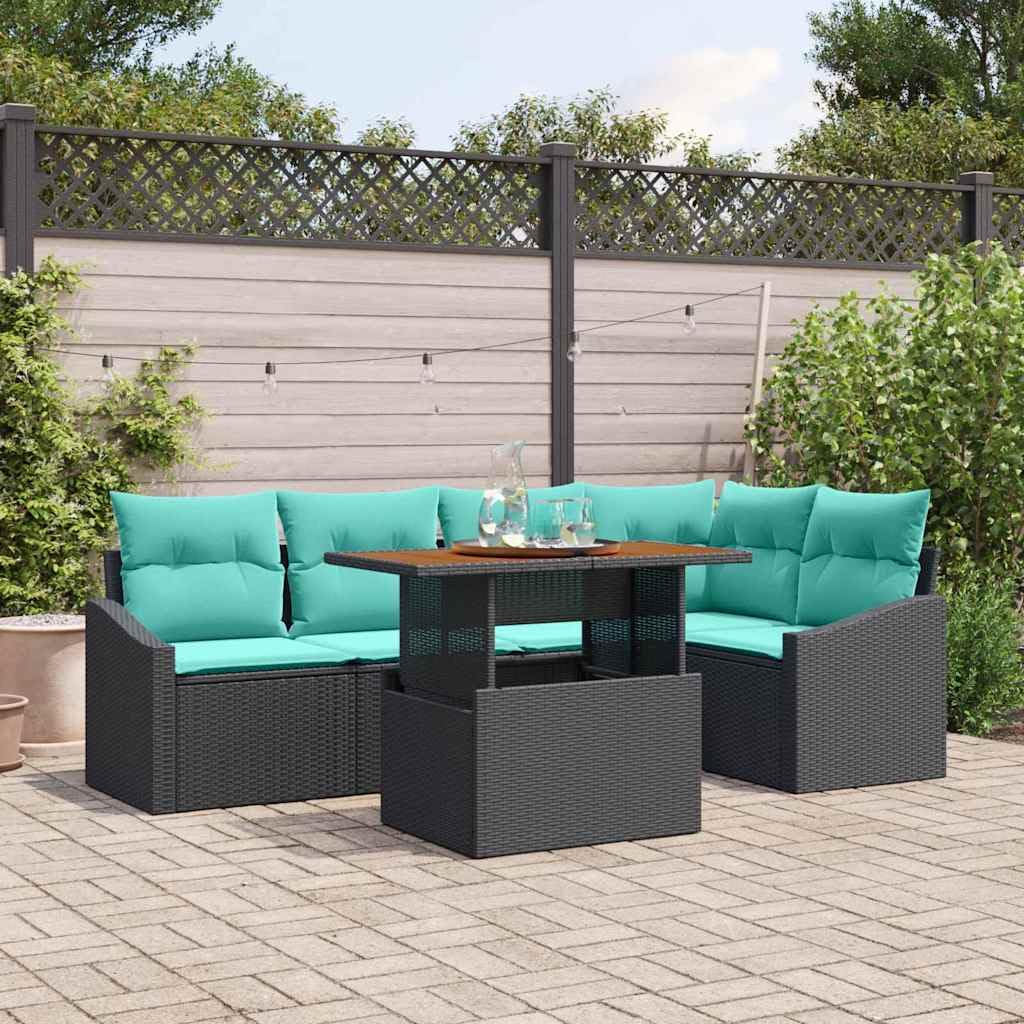 Generisch Gartensofa-Set 6 STK. 5-Sitzanzahl Schwarz und Türkis,Gartensitzmöbel,54.8kg-3349843