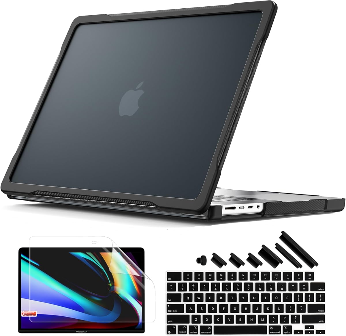 Batianda Ultimate Protection Case for New MacBook Pro 14 inch 2026 2025 M5 M4 M3 M2 Pro Max Chip Matte Translucent Rugged Armor Shell Shockproof Carbon Fiber Texture Grip with Keyboard Cover, Black