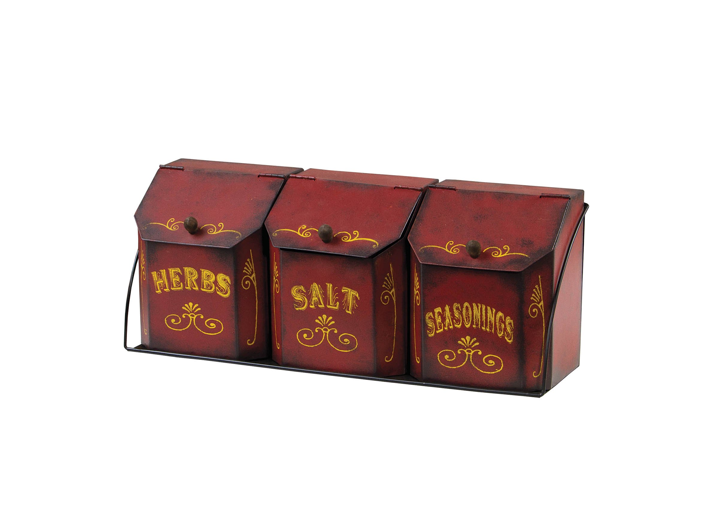 Kitchen Canisters Set of 3 with Wall Hanger or Counter Top Rack, Food Storage Tin Containers with Lid for Salt, Seasoning, Herbs and More by Timeless by Design