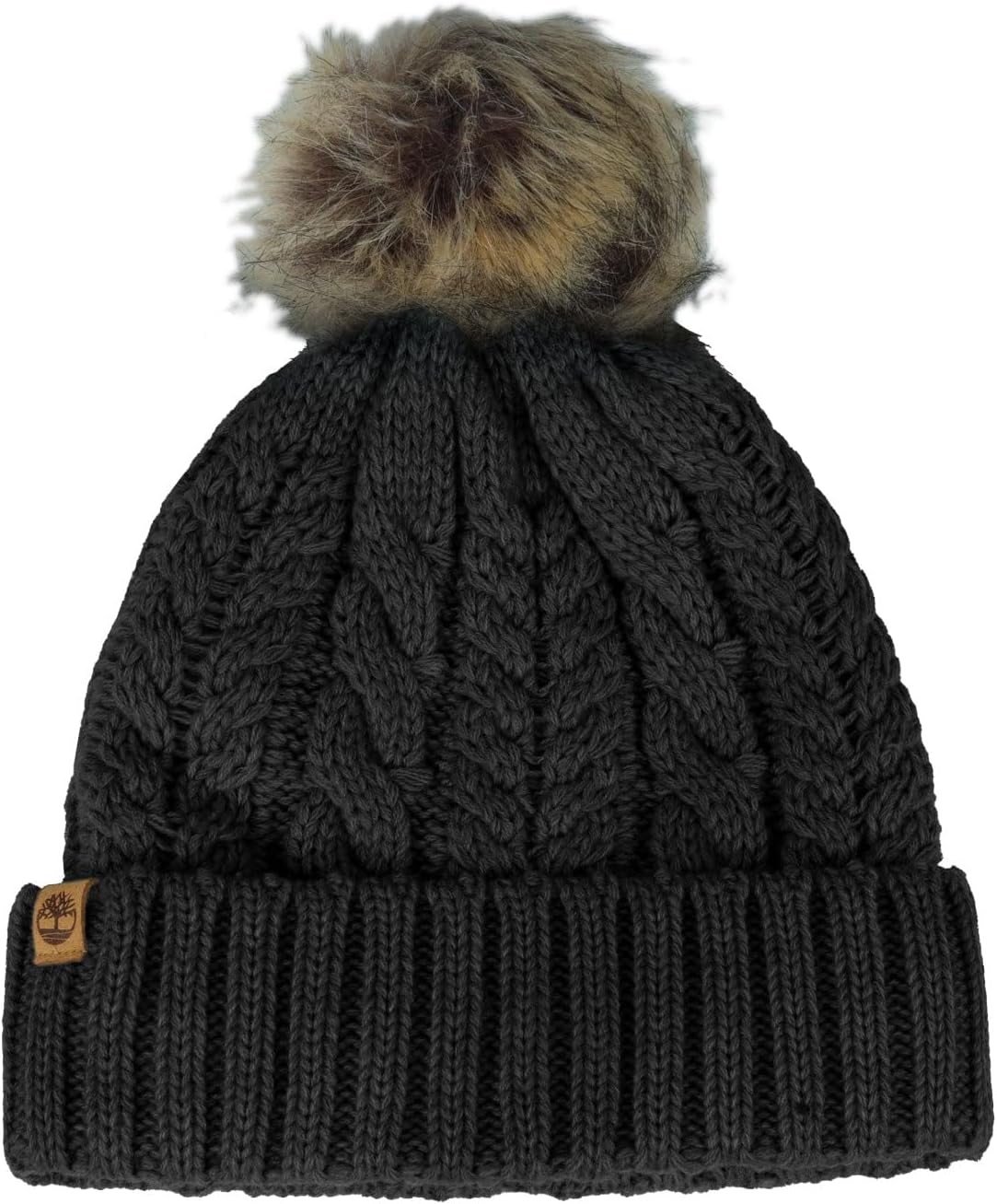 Timberland Women’s Cable Knit Faux Fur Pom Beanie - Soft Winter Hat, Ribbed Cuff, Warm Lining, Stylish Cozy Cold Weather Wear - Image 3