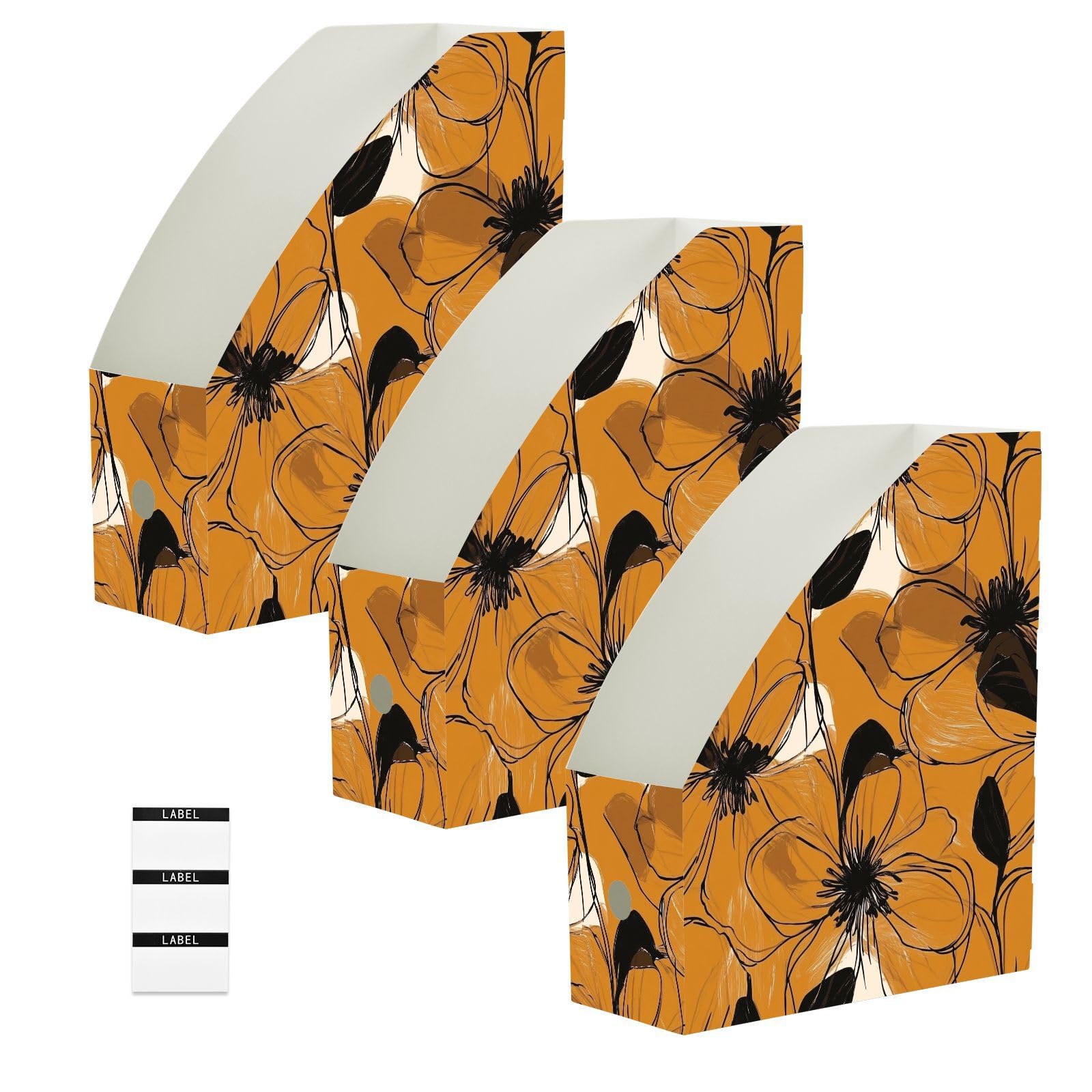 Organiseur pour salle de classe et bureau lot de 3 boîtes pliables design fleuri et caramel