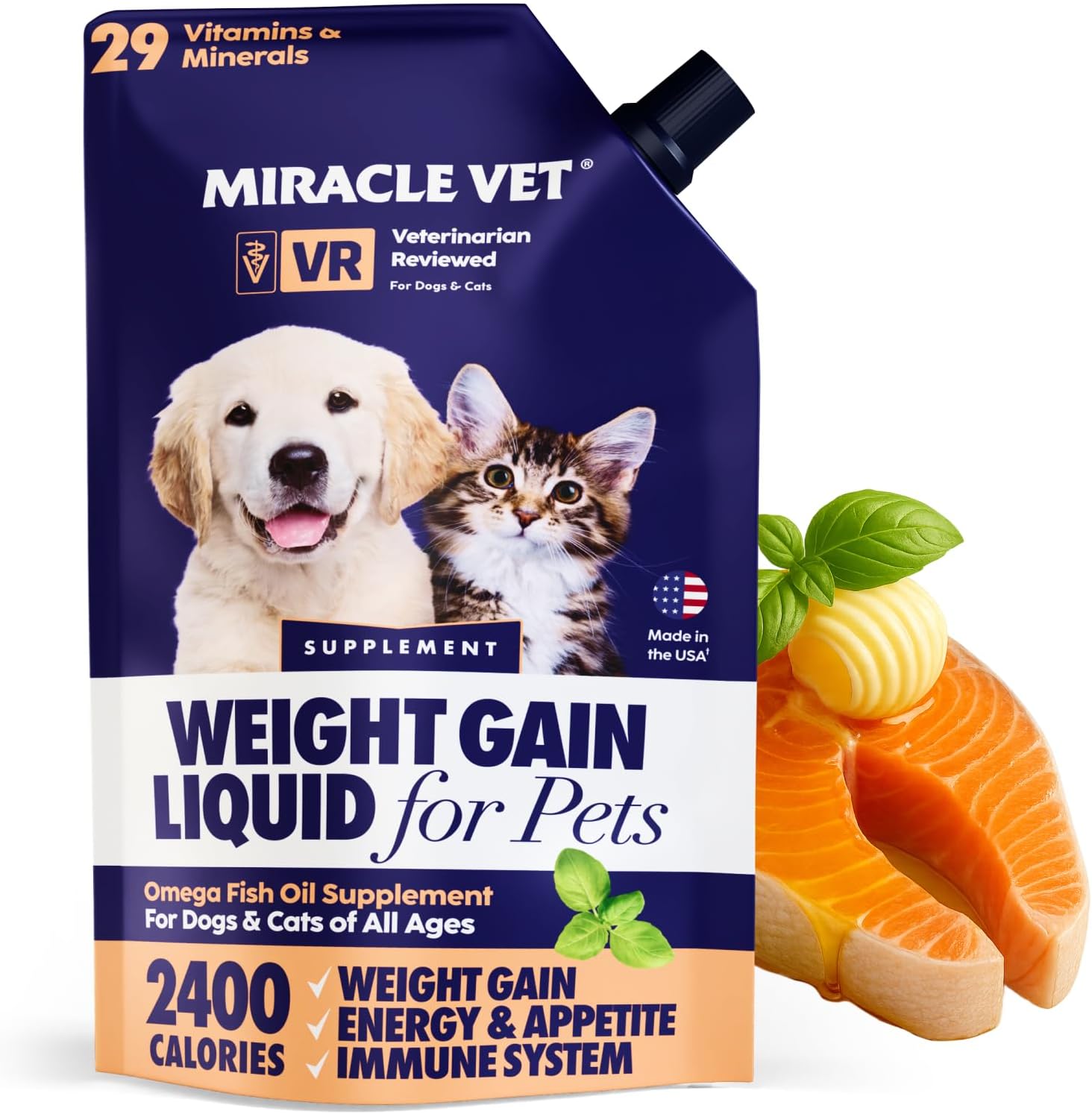 Miracle Vet High-Calorie Weight Gainer for Dogs & Cats – Multivitamin Nutritional Supplement Gel, Omega Fish Oil, Calcium – Puppy, Senior, Prenatal Cat & Dog Vitamins, Supplements for Weight Gain