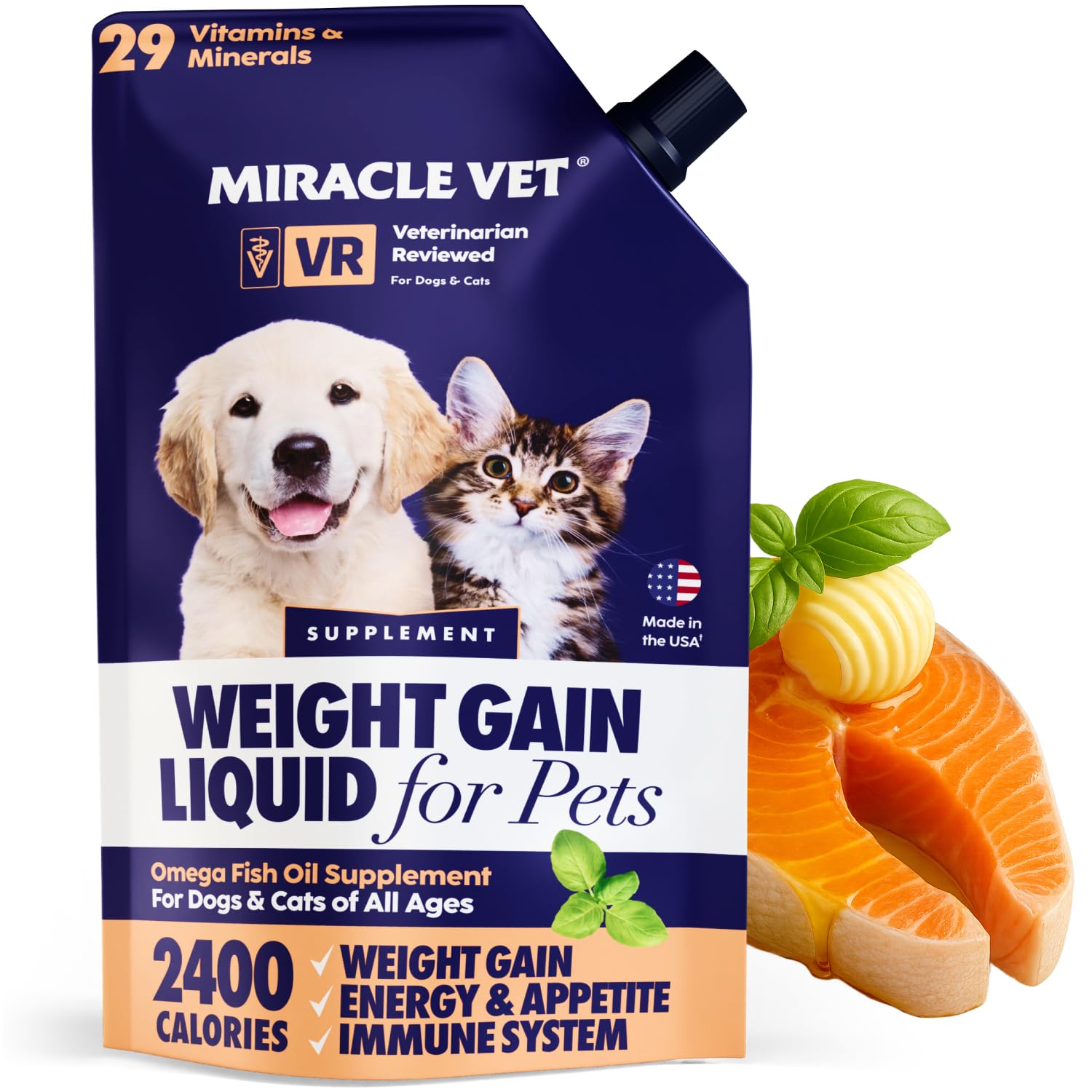 Miracle VetHigh-Calorie Weight Gainer for Dogs & Cats - Multivitamin Nutritional Supplement Gel, Omega Fish Oil, Calcium - Puppy, Senior, Prenatal Cat & Dog Vitamins, Supplements for Weight Gain