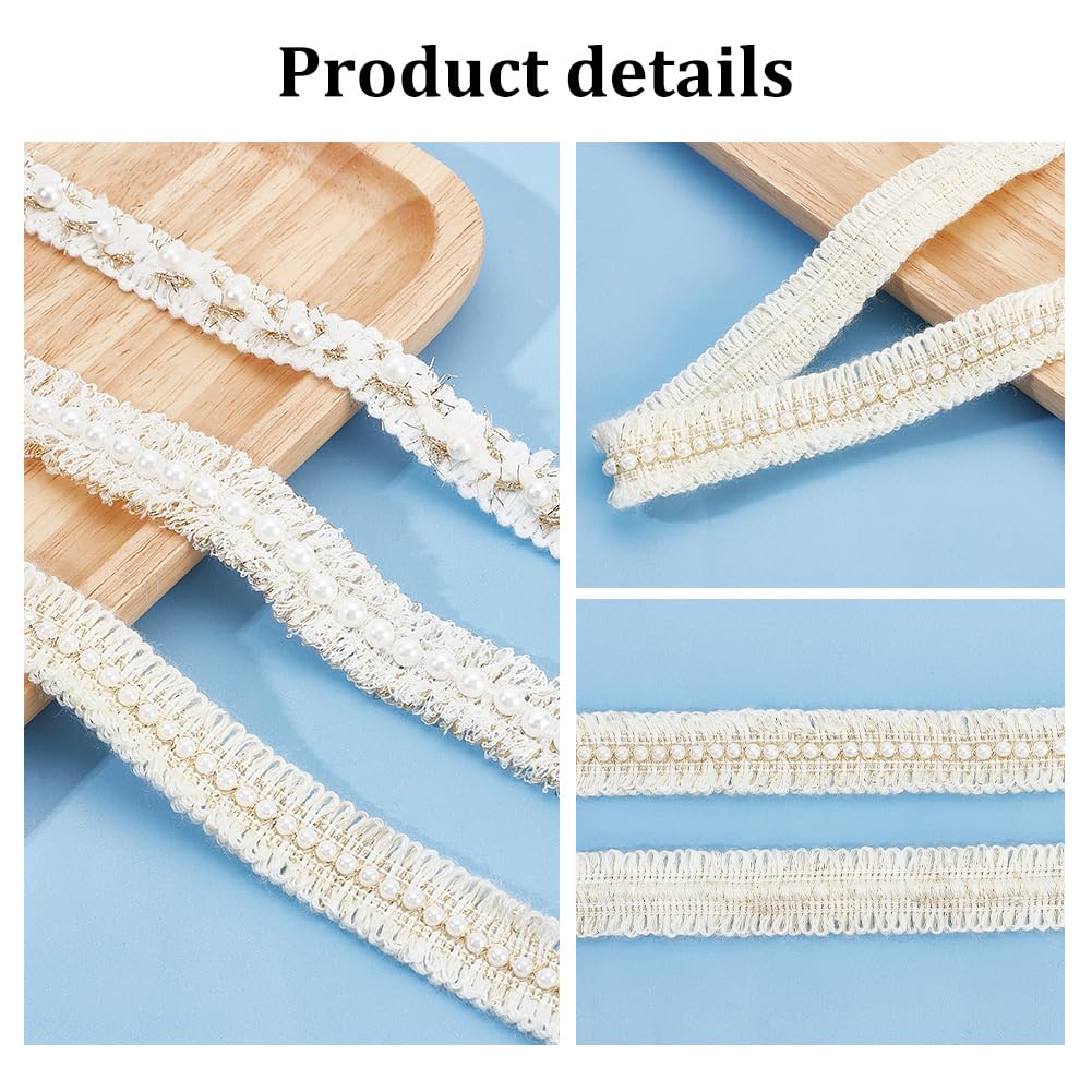 PH PandaHall Nastro Di Pizzo Con Perle Finto Oro - 6mm X 4.5m - Bordo Per Cucito E Decorazioni Fai Da Te