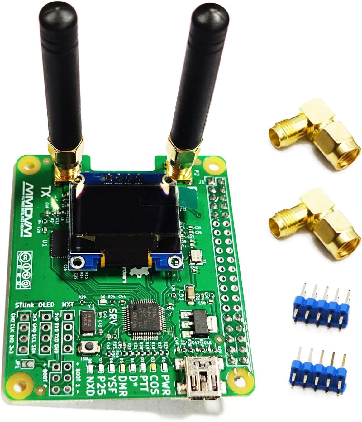 AURSINC MMDVM Duplex Hotspot Module connected to a Raspberry Pi with antennas
