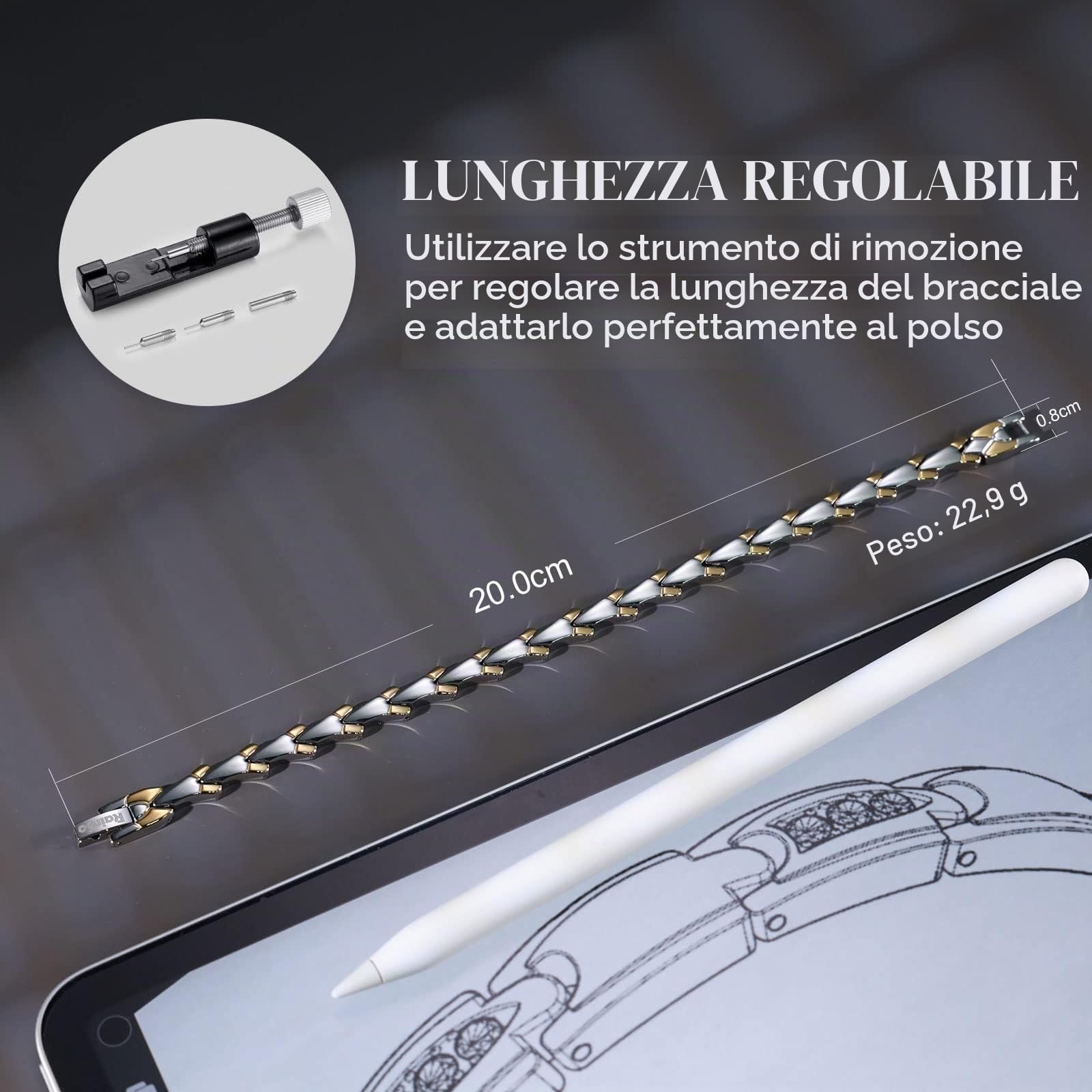 Rainso bracciale da donna in titanio con forti magneti, in sacchetto regalo + strumento per la rimozione in omaggio