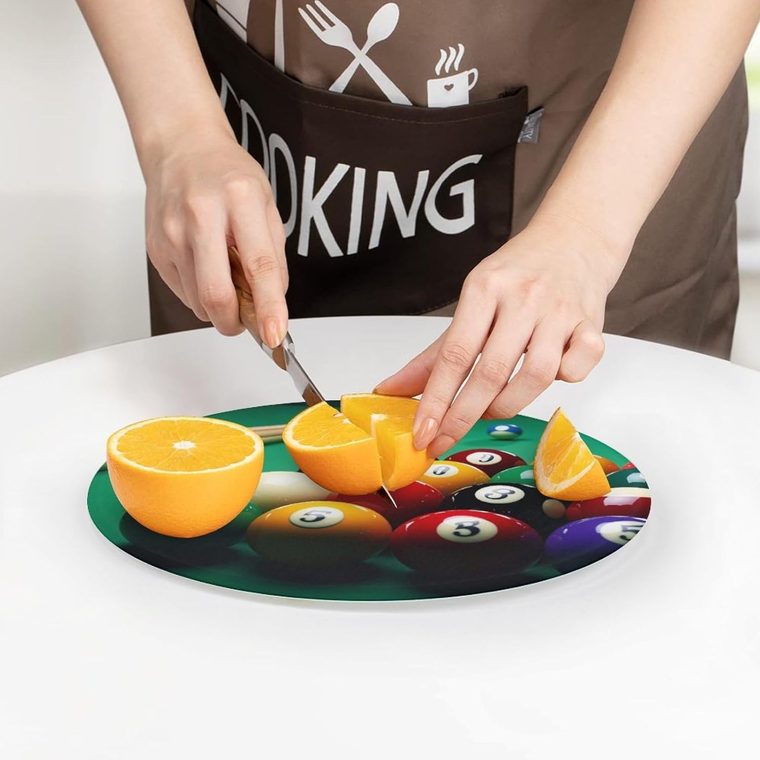 Billiards Cutting Board Portable Small Chopping Boards Tempered Glass Kitchen Counter Protector Non-Slip Round Charcuterie Boards Mat for Bar Cheese Board