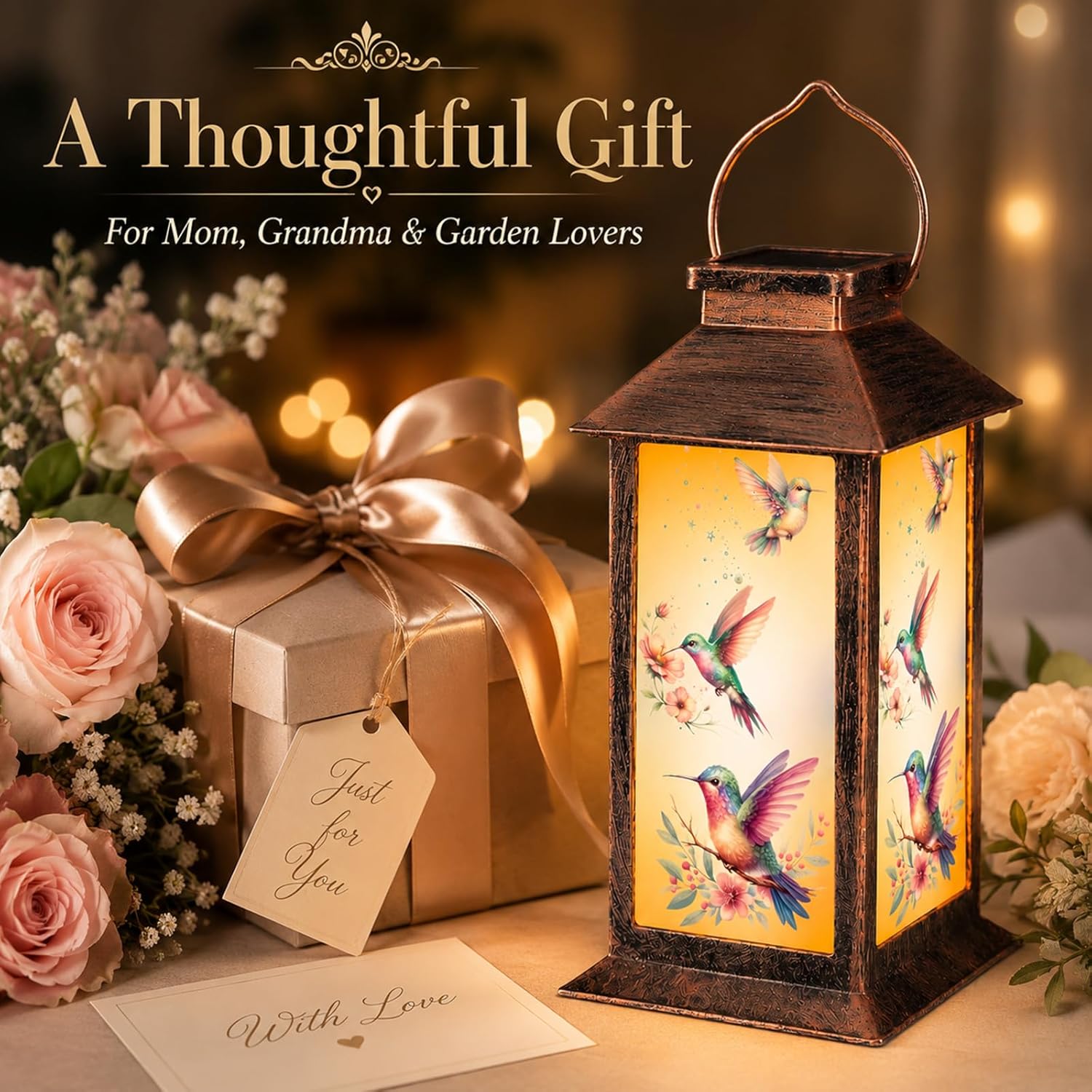 Solar Lanterns for Garden Decor, Waterproof Design Solar LED Hanging Lights for Yard, Patio, Lawn, and Porch, Gifts for Mom, Grandma(Hummingbird)