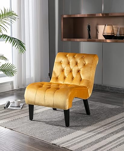 Miniatura 10 de KINFFICT Sillón decorativo de terciopelo para sala de estar, silla de ocio moderna con respaldo copetudo, silla auxiliar sin brazos para interiores,