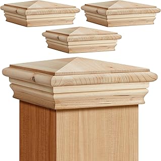 Geetery 4 Pcs 4 x 4 Wood Newel Post Cap Fence Post Cap for Fence Topper Top Resistant Decking Caps for Outdoor Fences, Mailboxes and Decks (Cedar Wood)