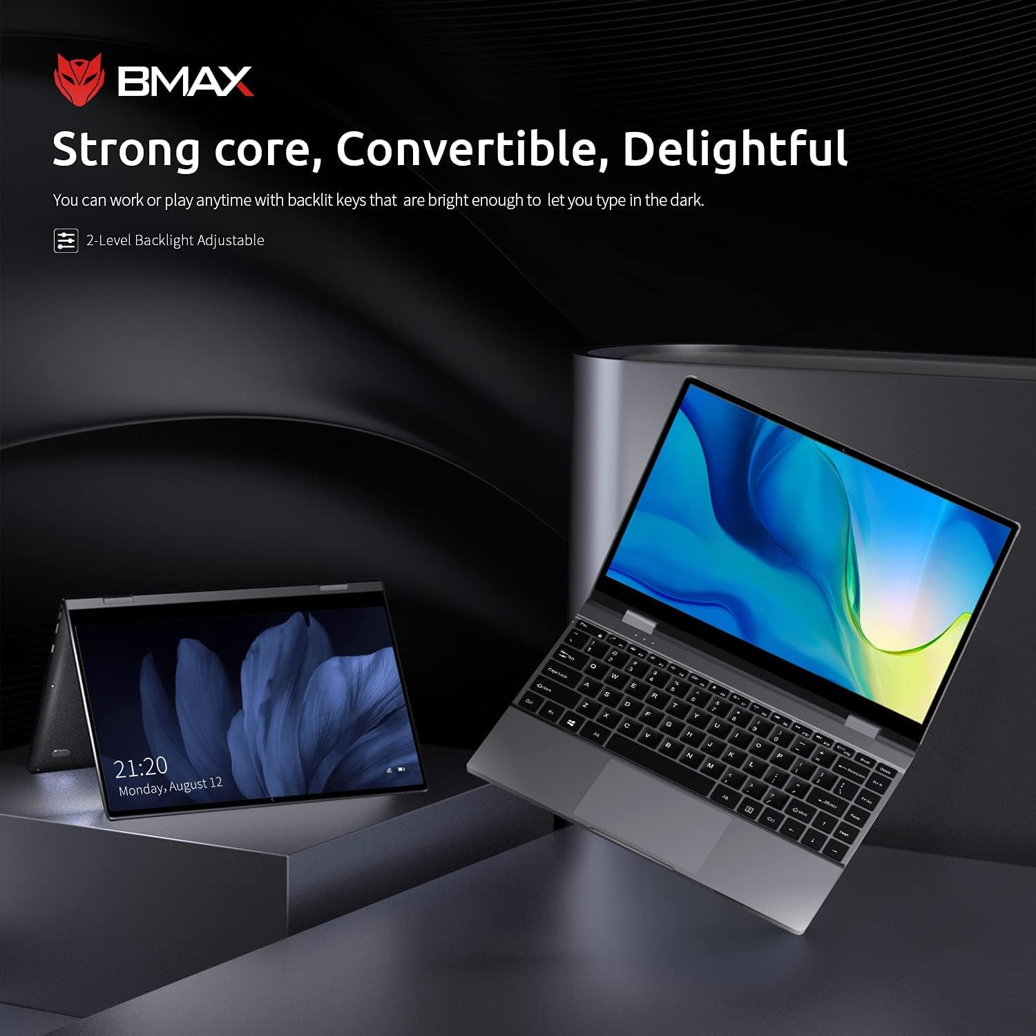 Bmax Y13 laptop in laptop and tent modes