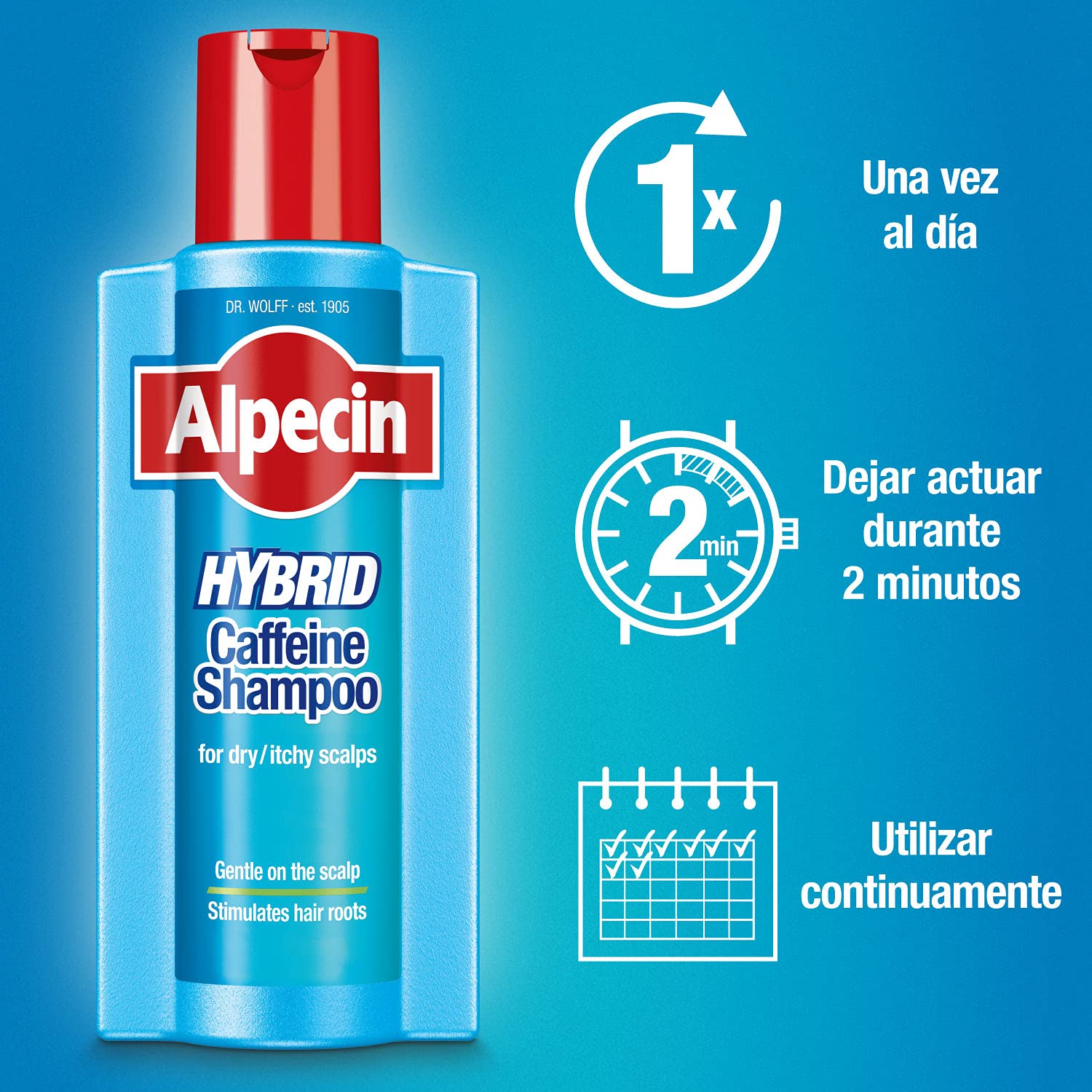 Champú Alpecin Hybrid 3x 250 ml | Champú natural para el crecimiento del cabello con cuero cabelludo sensible y seco | Energizante para cabello fuerte | Cuidado del cabello para hombres