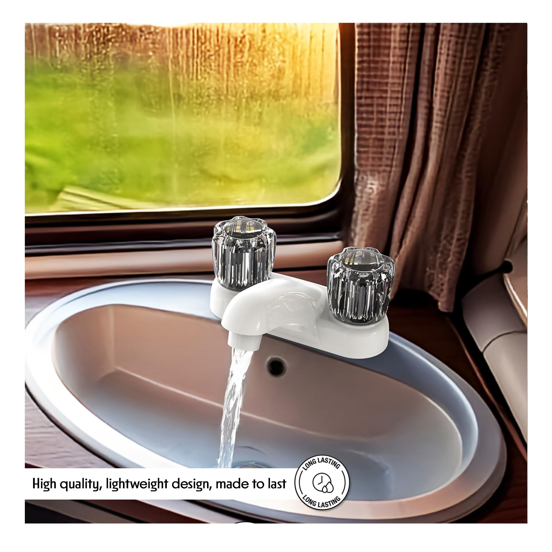 WMF RV Bathroom Faucet with Smoke Handles 4-Inch Centerset 2 Handle Sink Faucet for Camper Travel Trailer Mobile — view 5