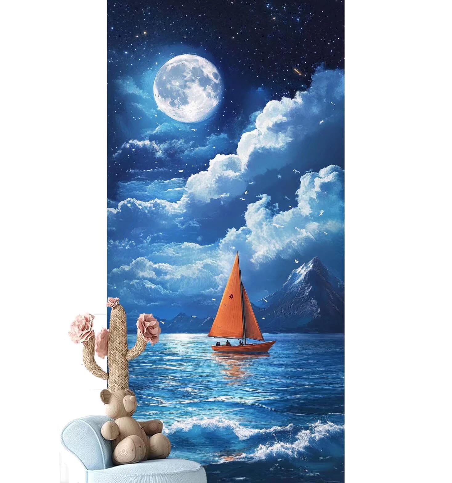 Dipingere con i Numeri per Adulti Bambini, Paint by Numbers con Pennelli Pittura a Pigmento Acrilico, Fai Da Te pittura di Numeri Kit Decora la casa Regalo (Senza Cornice)- Luna,Barca 90x260cm V-978