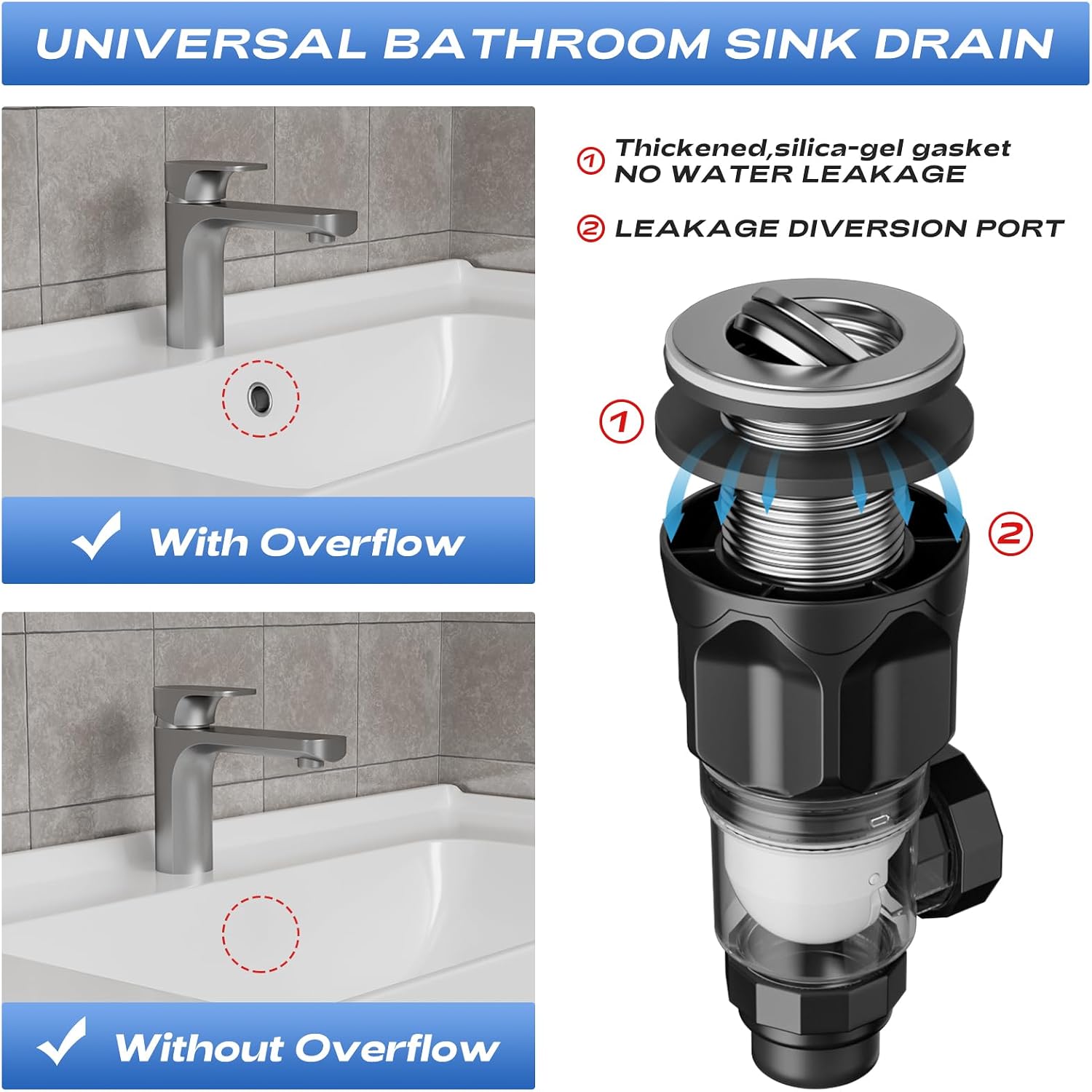 Bathroom Sink Drain Kit with Flexible Expandable P-Trap Sink Drain Pipe Tube Anti-Odor Bathroom Sink Drain Pipe for 1-1/4" and 1-1/2" Drain Hole image 2