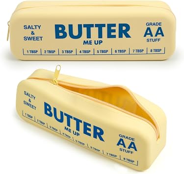 Genuine Fred BUTTER ME UP Silicone Pouch, Soft Flexible Material with Zipper Closure, For desk supplies, makeup, cords, travel essentials, 7.5 x 2 x 2.4 Inch