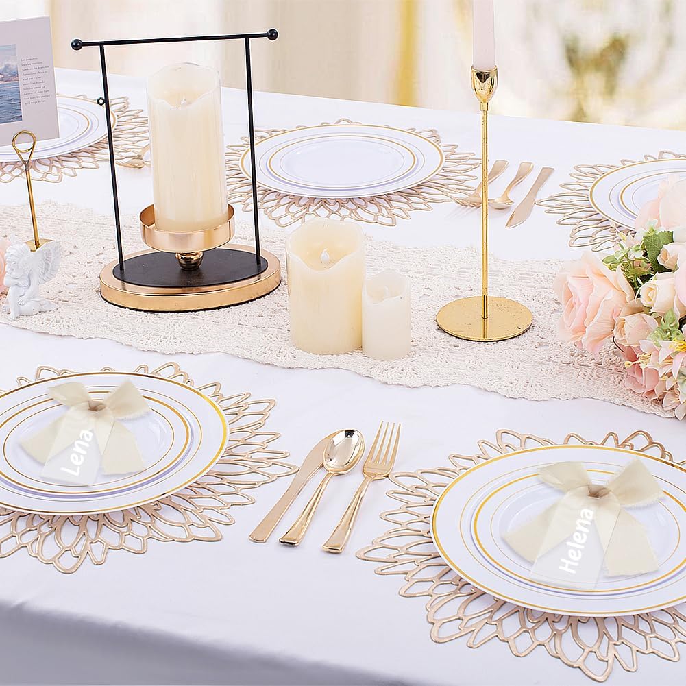 PH PandaHall 50pcs Acrylic Place Card Blank Seating Card Wedding Reserved Signs Clear Name Plate Tags Seat Label with 3 Rolls White Ribbons for Table Setting Guest Names Birthday Anniversary Party
