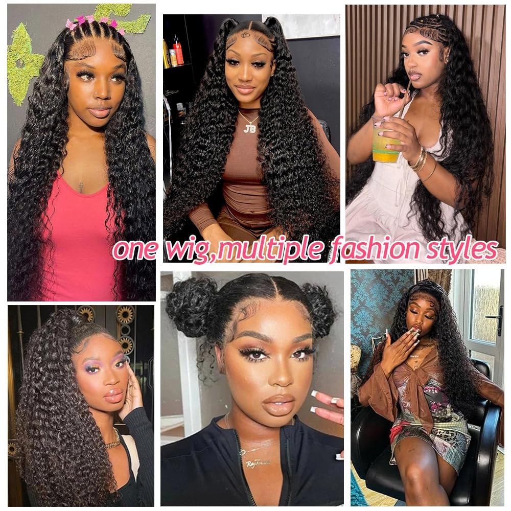 Water Wave 13x6 Lace Front Wigs Human Hair HD Transparent Lace Frontal Wigs Human Hair Pre Plucked 200% Density Water Wave Wig for Black Women Natural Color (26 Inch)