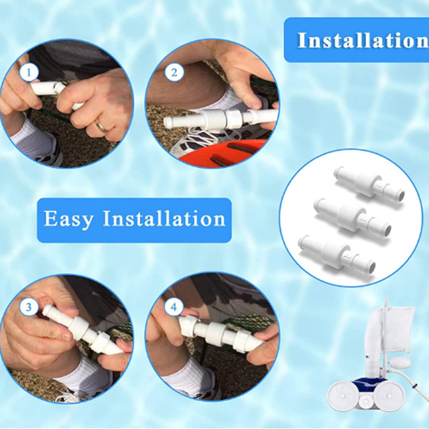 Pool Cleaner Hose Replacement Kit, 1 Hose Swivel and 2 Matching Nuts for 180 280 380 D20 Swimming Pool Sweep Parts