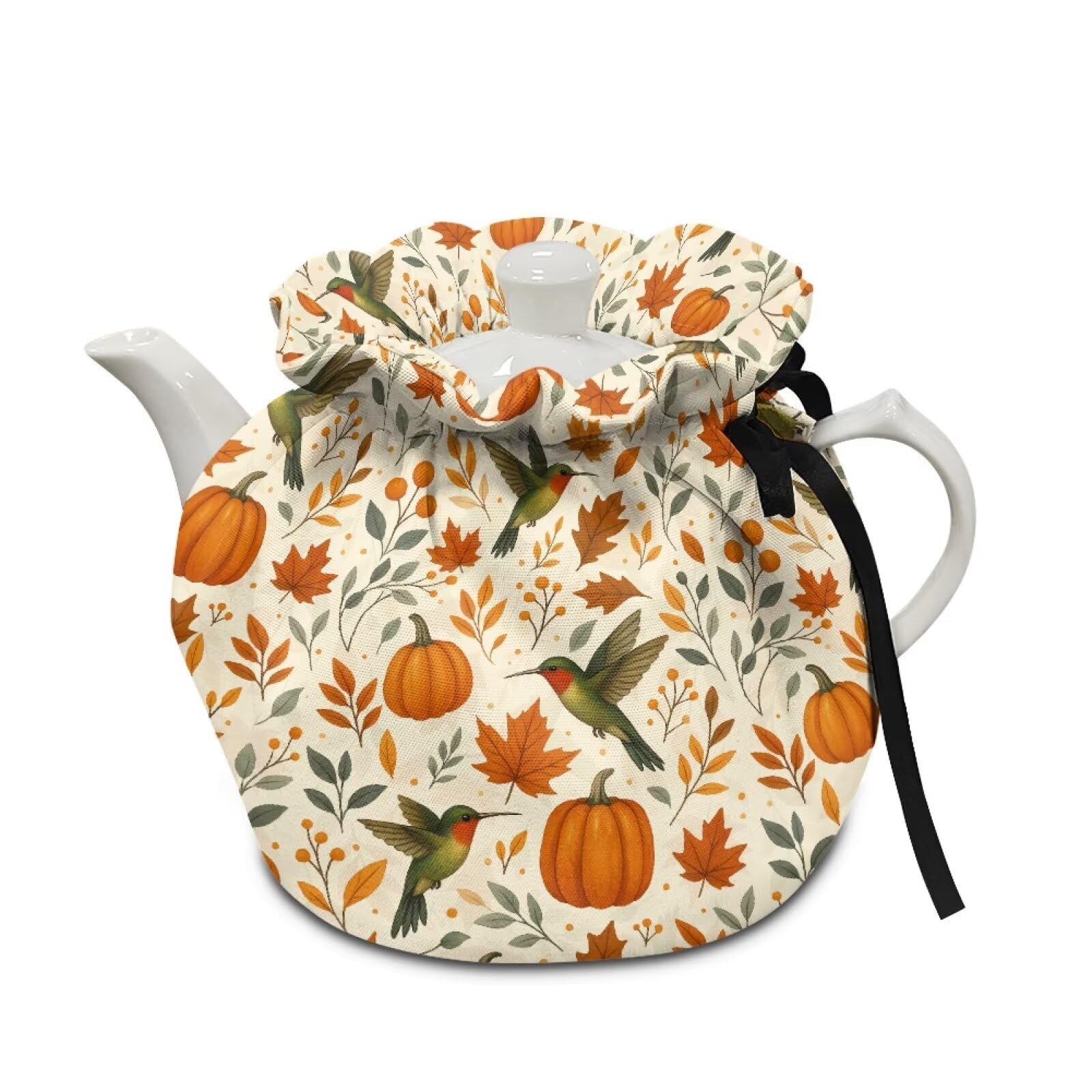 Fall Hummingbird Maple Leaf Tea Pot Cozies Cotton Teapot Dust Cover Durable Dirt-Resistant Tea Cosy Decorative Tea Pots Cozy with Insulation Pad Protective Cover Kitchen Home Table Tops