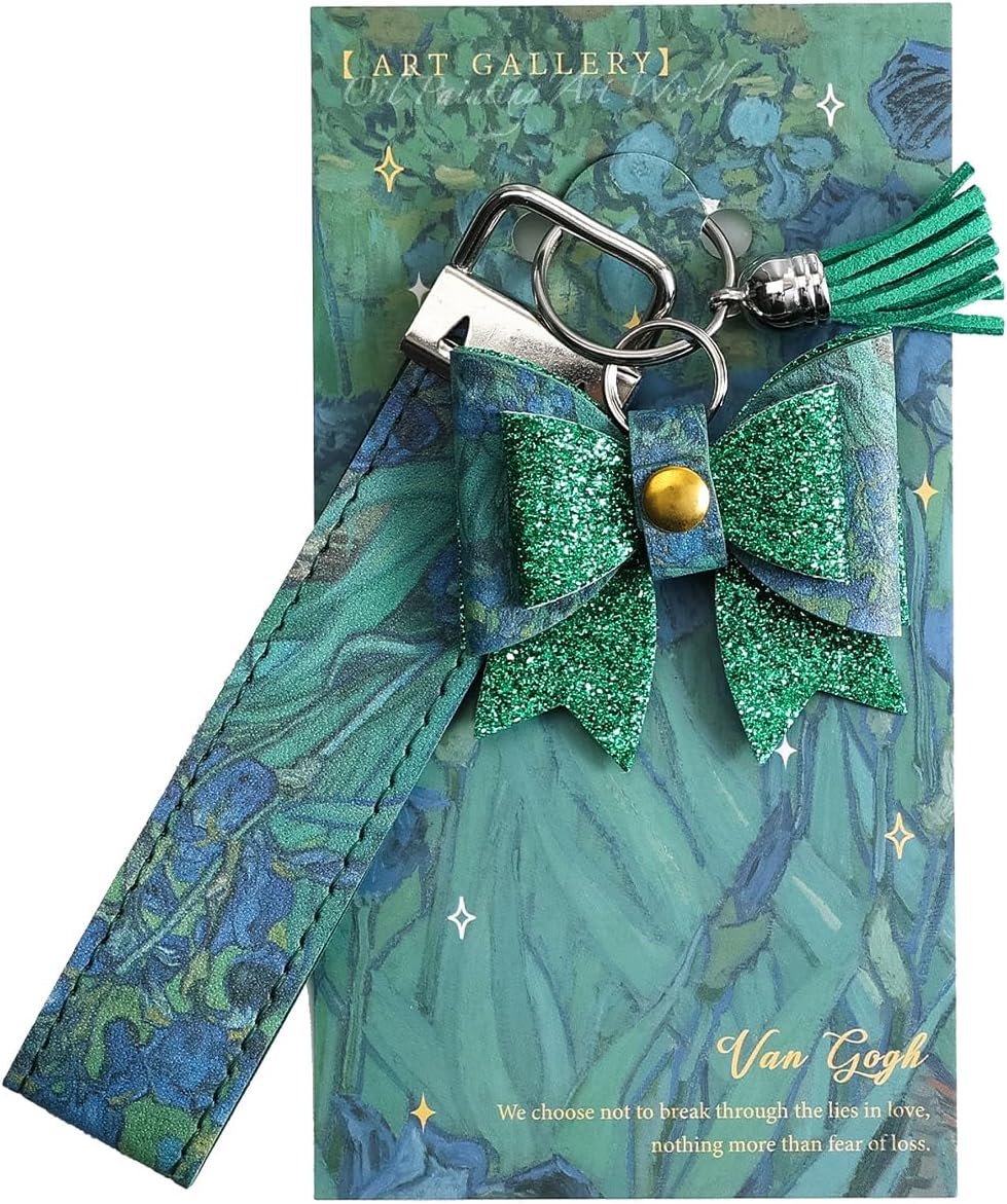 Bow Bling PU Leather Keychain Wristlet Keychains for Women