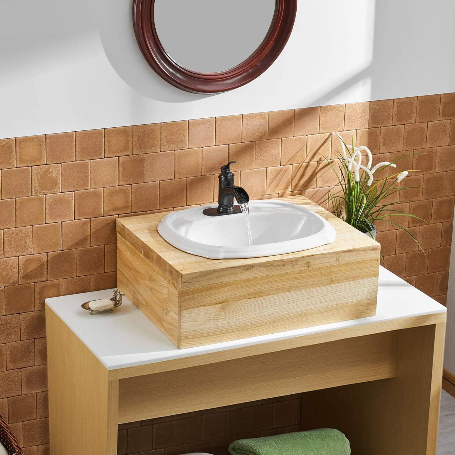 Blасk Frіdау - 60% оƒƒ BWE Bathroom Faucet Oil Rubbed Bronze Waterfall Single Handle Basin Vanity Mixer Tap with Pop Up Drain Stopper with Overflow Lavatory Sink Faucets Deck Mount Supply Line