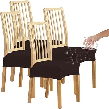 Stretch Jacquard Seat Covers for Dining Room Chairs Set of 4, Removable Washable Chair Seat Protector Slipcovers,Coffee Brown