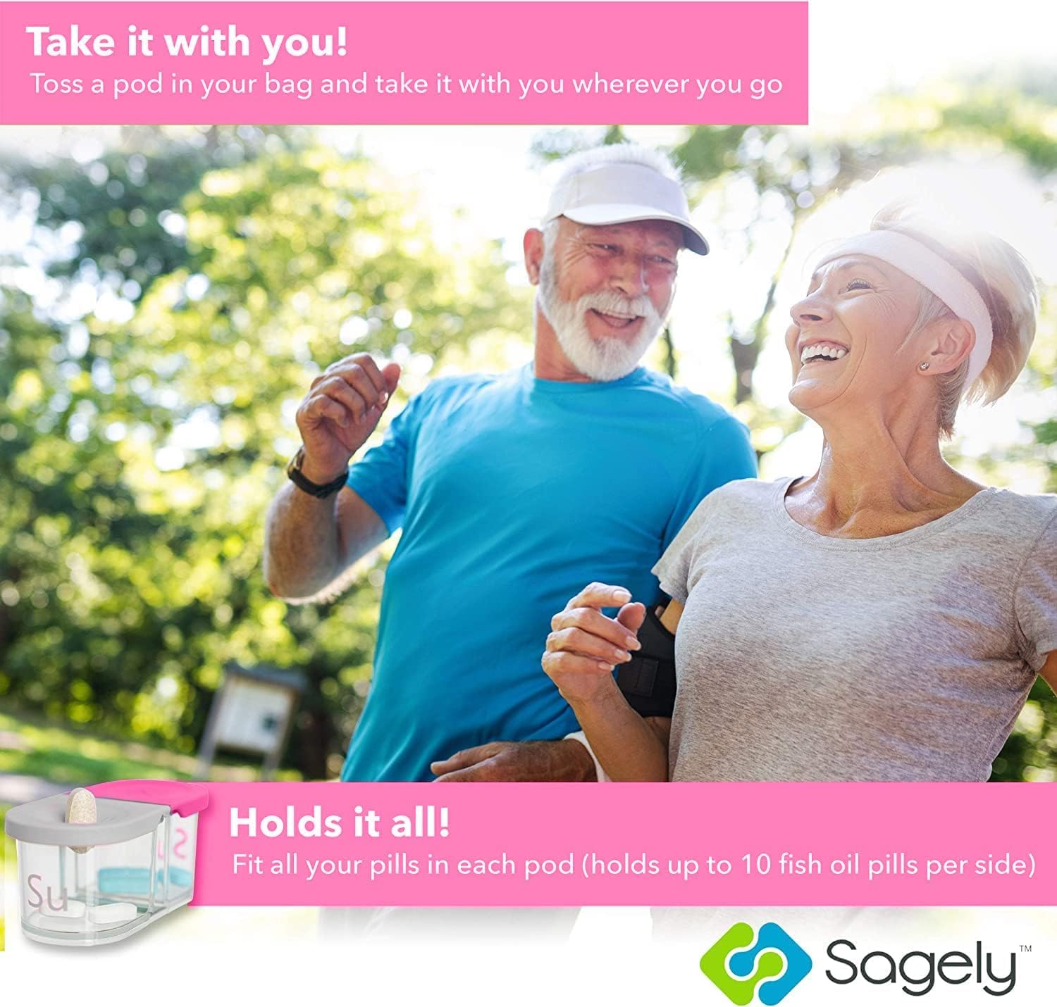 Sagely Smart XL - Pastillero semanal para 7 días 2 veces al día con aplicación de alarma de recordatorio gratuita (lo suficientemente grande como para adaptarse a aceite de pescado, aceite de hígado