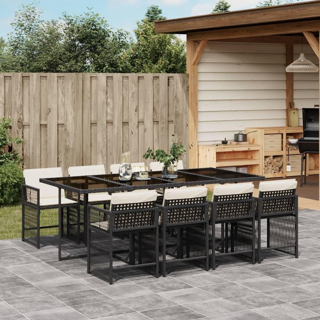 Salon de jardin en rotin synthétique pour 8 personnes, table de jardin avec 8 chaises et coussins, ensemble de jardin, pour extérieur, terrasse, noir, type 15