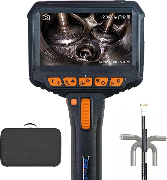 Elitech ELS-240 Dwukierunkowa kamera przegubowa 180 °, endoskop z wyświetlaczem IPS 4,3", sonda 6,2 mm IP67, HD 720P, długość 1 m, do motoryzacji mechanicznej i diagnostyki rurociągów